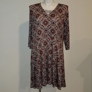 Rue 21 Mandala Medallion Print Dress - Lace UP, Stretch, 3/4 sleeves